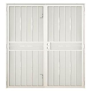 Unique Home Designs 60 in. x 80 in. Cottage Rose Navajo White Surface Mount Outswing Steel Security Double Door with Expanded Metal Screen SDR06000601023