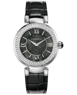 Versace Womens Swiss V Pearl Black Leather Strap Watch 38mm VNC010014