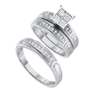 10K White Gold 0.20ctw Shiny Channel Diamond Square His & Hers Trio Set Ring