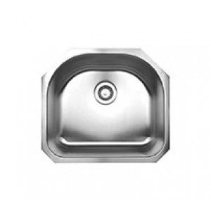 Whitehaus WHNU2119 Noahs Collection Brushed Stainless Steel single bowl (D bowl) undermount sink   Brushed Stainless Steel