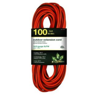 Go Green Power 100 ft. 14/3 SJTW Outdoor Extension Cord   Orange with Lighted Green Ends GG 13800