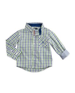Andy & Evan Check Button Down Oxford Shirt, Green, 2T 7Y