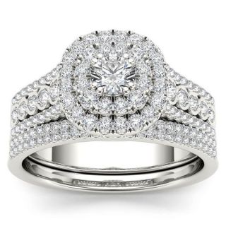 De Couer 10k White Gold 1ct TDW Diamond Double Halo Engagement Ring