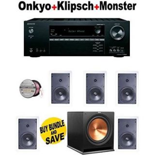 Onkyo TX SR444 7.1 Channel A/V Receiver + 5 Klipsch   R1650W + Klipsch   R110SW + Monster Cable   PLATXPMS50 Bundle