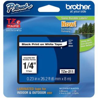 Brother TZE211 6mm Laminated Tape, Black on White