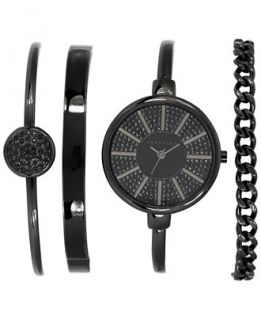 Anne Klein Womens Black Tone Bracelet Watch Set 32mm AK/1471BKST