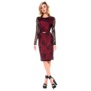 Stanzino Womens Long Sleeve Belted Lace Dress   17448122  