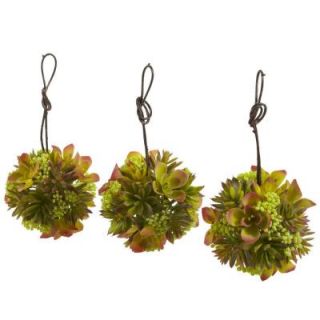 Nearly Natural 5 in. Mixed Succulent Hanging Spheres (Set of 3) 4958 S3
