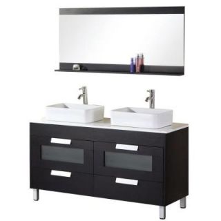 Design Element Francesca 55 in. W x 22 in. D Vanity in Espresso with Composite Stone Vanity Top and Mirror in White DEC019