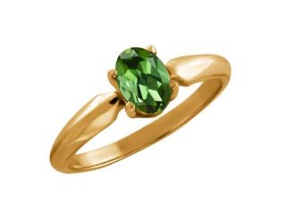 0.85 Ct Oval Green Tourmaline Yellow Gold Plated Sterling Silver Ring