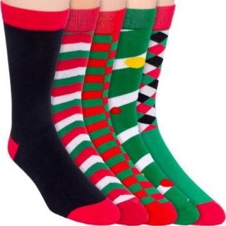 JYinstyle Red & Green Cotton Colorful Patterned Casual Crew Dress Socks (5 Pack)