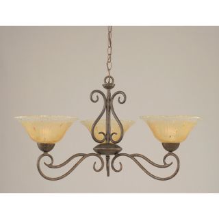 Olde Iron 3 Light Chandelier with Crystal Glass Shade