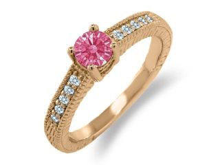 0.61 Ct Fancy Pink 18k Rose Gold Ring Made With Swarovski Zirconia