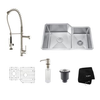 Kraus Kitchen Combo 20 in x 32 in Stainless Steel Double Basin Undermount Residential Kitchen Sink All In One Kit