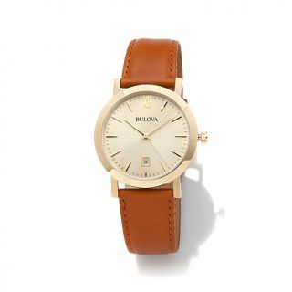 Bulova Unisex Dress Collection Goldtone Stainless Steel Brown Leather Strap Wat   7406447