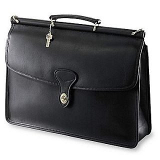 Jack Georges University Single Gusset Turn Leather Briefcase; Black