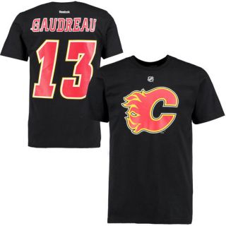 Reebok Johnny Gaudreau Calgary Flames Black Name and Number T Shirt