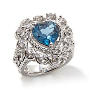 Victoria Wieck 4.08ct London Blue Topaz and White Zircon "Heart" Sterling Silve   8006891