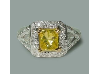 3.01 carat yellow canary radiant diamond three stone style ring white gold 14K