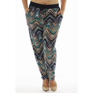Golden Black Womens Plus Size Zig Zag Printed Knitted Jogger Pants