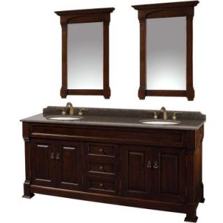 Wyndham Collection Andover 72 in. W x 23 in. D Vanity in Dark Cherry with Granite Vanity Top in Imperial Brown with White Basins and Mirror WCVTRAD72DDCIBUNOM28