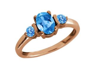 1.10 Ct Oval Swiss Blue Topaz Gemstone Gold Plated Sterling Silver Ring
