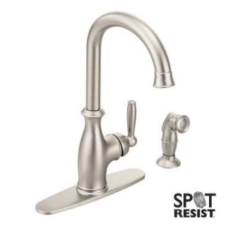 MOEN Brantford High Arc Single Handle Standard Kitchen Faucet with Side Sprayer in Spot Resist Stainless 7735SRS