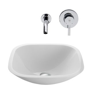 VIGO Vessel Bathroom Sets White Glass Vessel Square Bathroom Sink with Faucet (Drain Included)