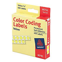 Avery Permanent Round Color Coding Labels 14 Diameter Yellow Pack Of 450