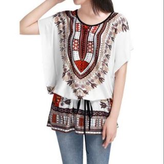 Allegra K Women's Bohemian Pattern Tunic White (Size L / 12)