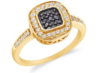 14K Yellow Gold White and Black Diamond Halo Engagement OR Fashion Right Hand Ring Band   Oval Shape Center Setting w/ Channel Set Round Diamonds   (1/4 cttw, G   H Color, SI2 Clarity)