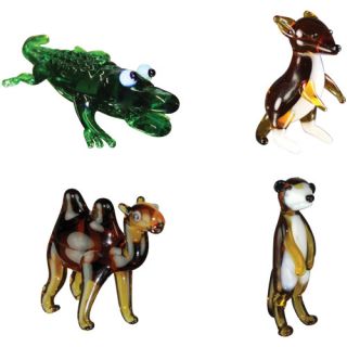 BrainStorm Looking Glass Miniature Glass Figurines, 4 Pack, Alligator/Kangaroo/Camel/Meerkat