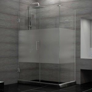 DreamLine SHEN 24340340 HFR 04 Unidoor Plus 34 in. W x 34 3/8 in. D x 72 in. H Hinged Shower Enclosure, Half Frosted Glass Door, Brushed Nickel Finish Hardware