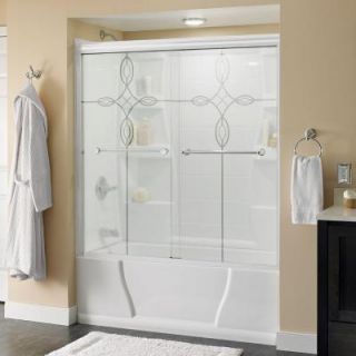 Delta Crestfield 59 3/8 in. x 58 1/8 in. Semi Frameless Sliding Tub Door in White with Chrome Handle and Tranquility Glass 171335