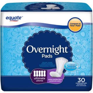 Equate Overnight Ultimate Extra Protection Incontinence Pads, 30 count