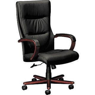 basyx by HON BSXVL844NSP11 VL844 Leather Executive High Back Chair with Fixed Arms, Black/Mahogany