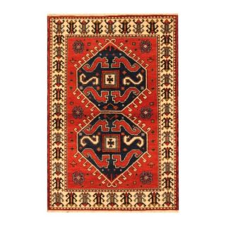 Herat Oriental Indo Hand knotted Kazak Red/ Ivory Wool Rug (4 x 6