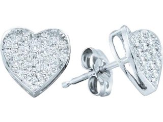 10K White Gold 0.20CT Shiny Pave White Diamond Heart Fashion Post Earring