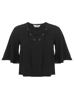 Miss Selfridge Petites black lace up top Black