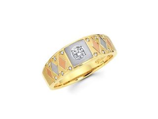 1/4ct Diamond 14k Tri 3 Three Color Gold Mens Wedding Ring Band (G H Color, SI2 Clarity)