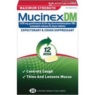 Mucinex DM Maximum Strength 12 Hour Expectorant and Cough Suppressant Tablets, 28 Count