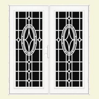 Unique Home Designs 72 in. x 80 in. Modern Cross White Left Hand Recessed Mount Aluminum Security Door with Black Perforated Screen 1S2506KN1WHP5A