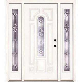 Feather River Doors 59.5 in. x 81.625 in. Medina Zinc Center Arch Lite Unfinished Smooth Fiberglass Prehung Front Door with Sidelites 332190 314