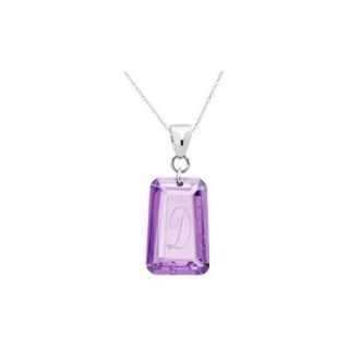 .925 Sterling Silver Purple Cubic Zirconia February Birthstone Initial Pendant Necklace Letter B