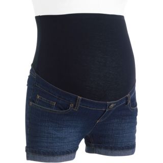 Oh Mamma Maternity Full Panel Convertible Denim Bermuda Shorts With Flap Back Pockets