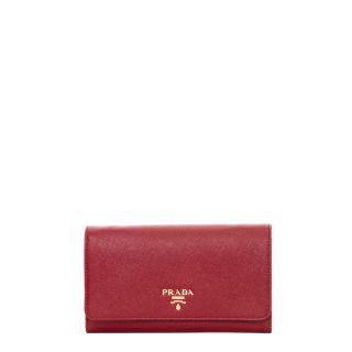 Prada Red Saffiano Leather Flap Wallet with Strap   Shopping
