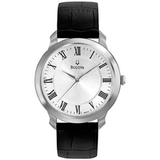 Bulova® Mens Black Leather Strap Watch