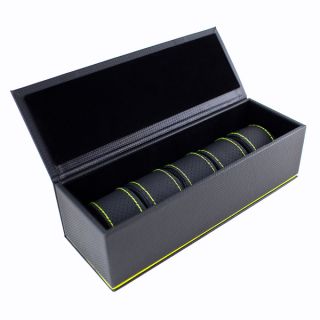 Caddy Bay Collection Black/ Green Carbon Fiber 5 slot Watch Case