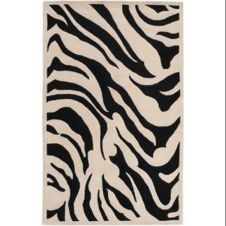 12' x 15' Zebra Animal Print Coal Black and Parchment New Zealand Wool Area Throw Rug