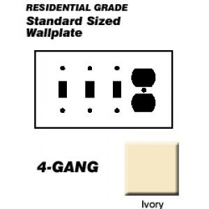 Leviton P38 I Comb Wall Plate, 4 Gang,  3 Toggle,  1 Duplex, Themoset, Ivory
